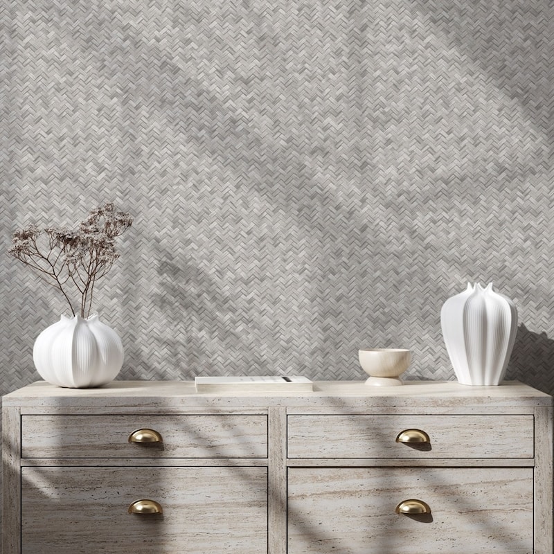 Braided Geometric Pattern Jute Basket Weave Chevron Wallpaper