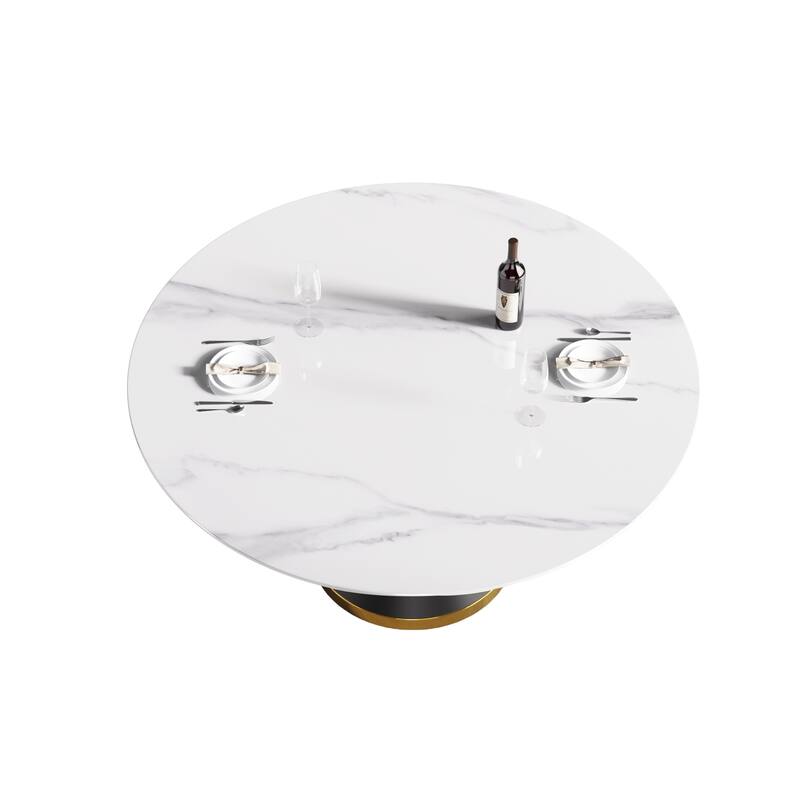 59.05 in. White Modern Round Sintered Stone Dining Table with Carbon Black Base
