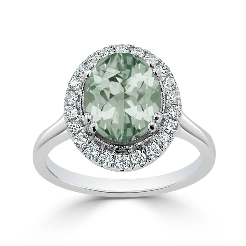 Auriya Vintage 1 5/8ct Oval Green Amethyst and Halo Diamond Engagement Ring 1/3ctw 14k Gold