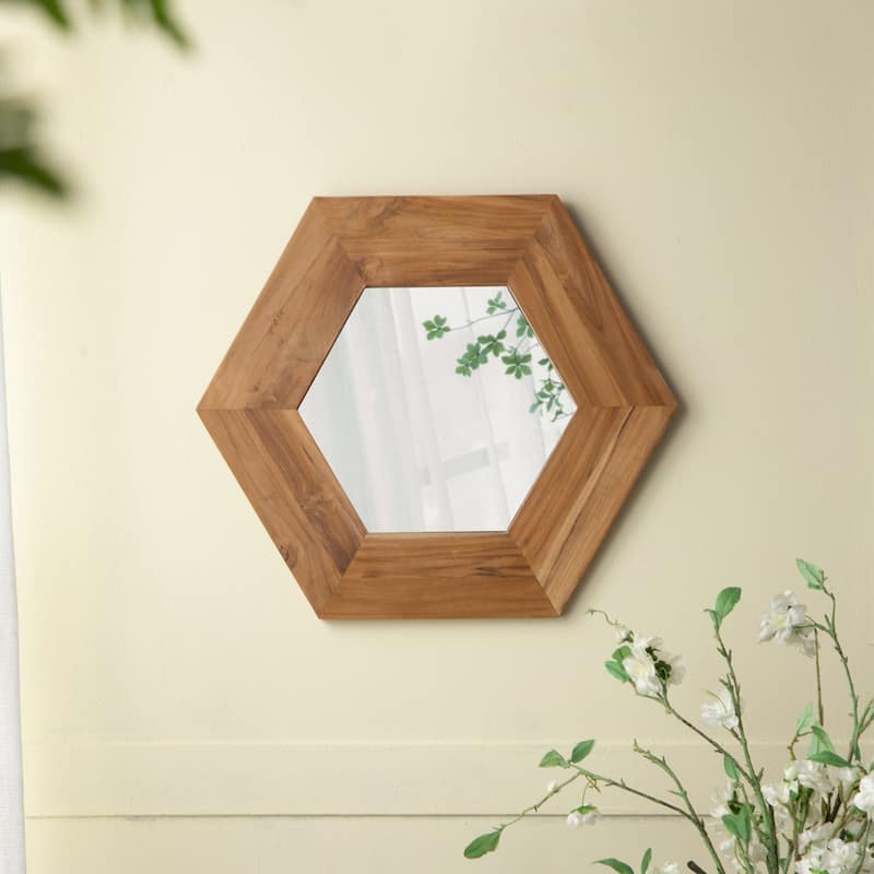 18.5" x 18.5" Hexagon Mirror with Wood Frame