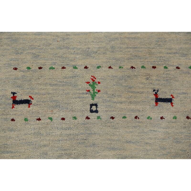 Hand Knotted Oriental 100% Wool Carpet Tribal Animal Pictorial Green Gabbeh Area Rug - 5' 0'' X 2' 10''