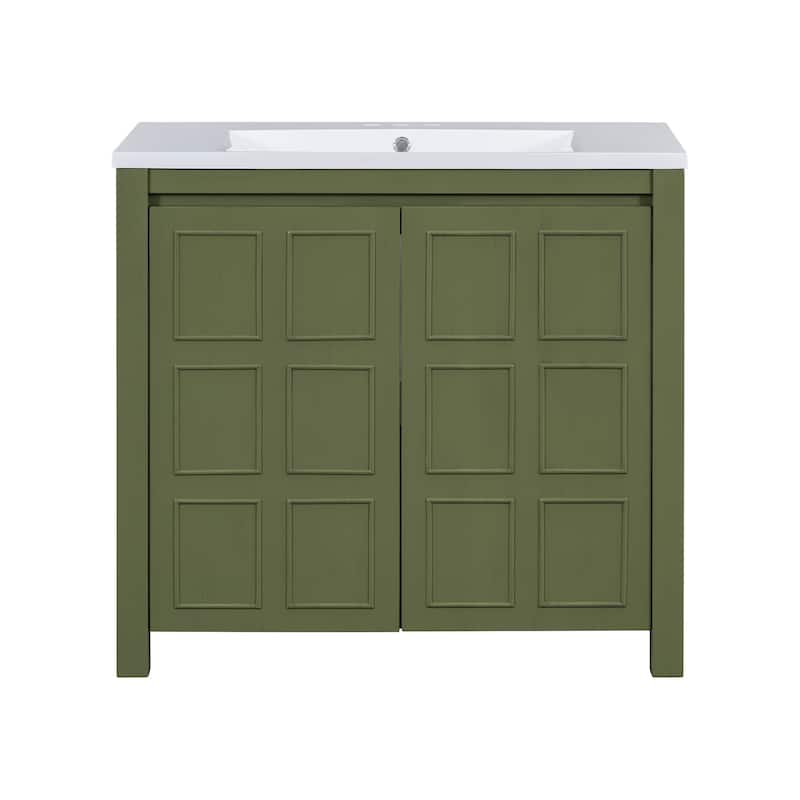 36" Bathroom Vanity with Undermount Resin Sink Combo Set, Solid Wood Frame Bathroom Storage Cabinet with Adjustable Shelves