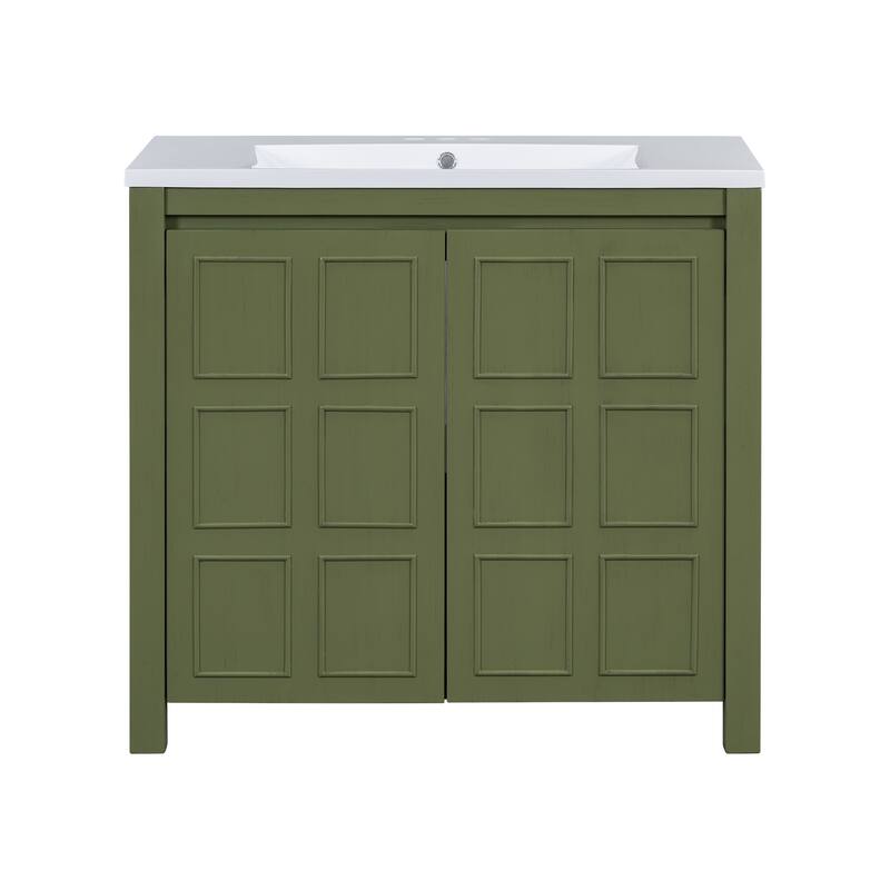 36 inch Freestanding Bath Vanity in Retro Espresso with White Ceramic Top