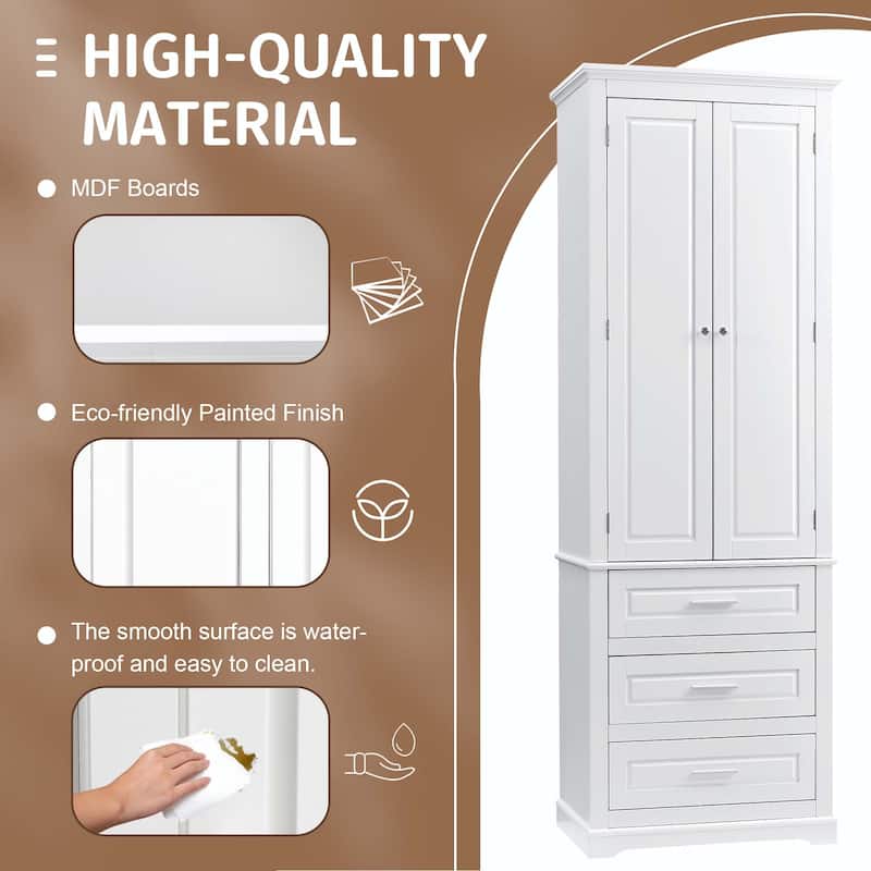 Bathroom Tall Storage Cabinet with Three Drawers