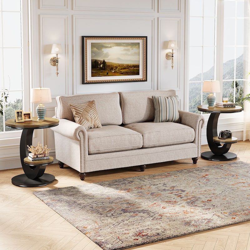 Round End Table, 2 Tiers Side Table with Storage Shelf