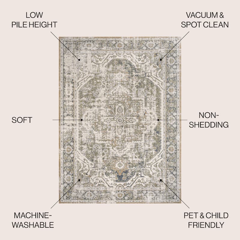 JONATHAN Y Pavel Bold Distressed Medallion Low-Pile Machine-Washable Area Rug
