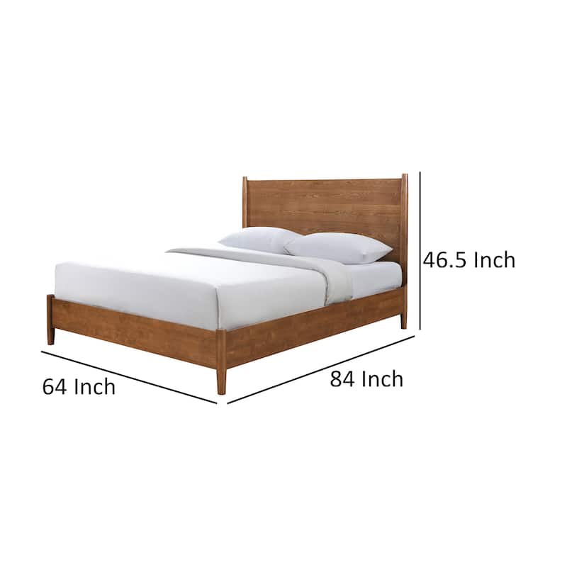 Roma Queen Size Bed, Panel Headboard, Tapered Legs, Walnut Brown Solid Wood