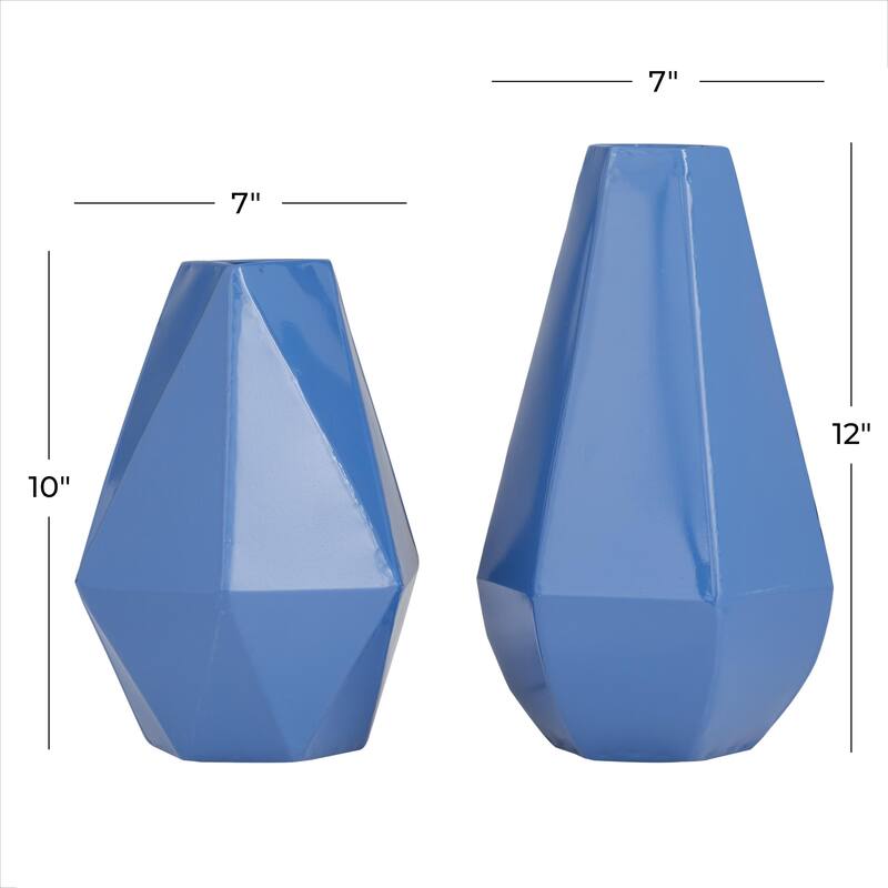 Metal Geometric Decorative Vase - Set of 2 Yellow, Cream, Blue, White - CosmoLiving by Cosmopolitan