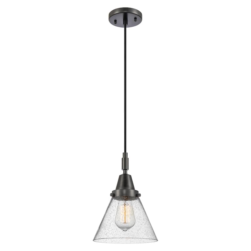 Innovations Lighting Downtown Urban - Caden Cone - 1 Light 8" Cord Hung Mini Pendant - Seedy Shade/Matte Black