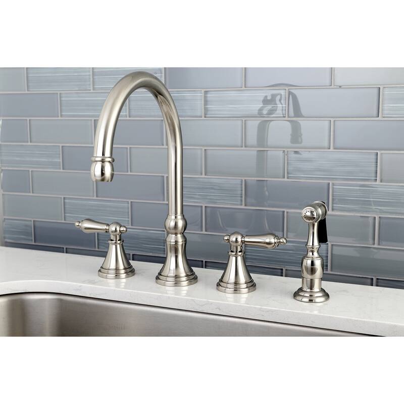 Kingston Brass Governor Deck Mount Widespread Kitchen Faucet with Brass Sprayer