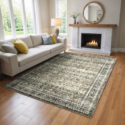 Vista Home Sunderland Faded Traditional Machine Washable Navy/Gray Rug Mat