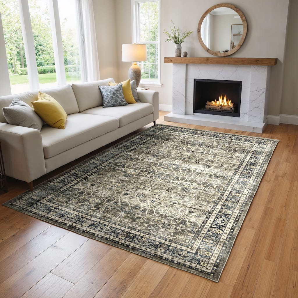Vista Home Sunderland Faded Traditional Machine Washable Navy/Gray Rug Mat