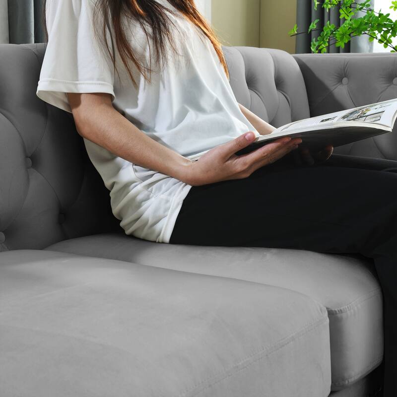 Modern Velvet Sofa Button - Tufted Square Arm 3+3 Couch with Upholstered Finish and Metal Legs for Living Room