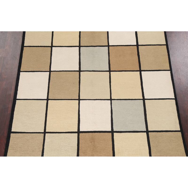 Checkered Nepalese Vegetable Dye Oriental Wool Area Rug Hand-knotted - 6'1" x 9'3"