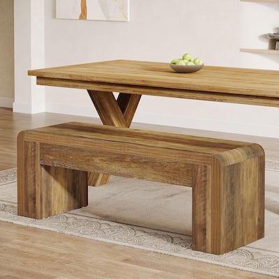 47 Inches Brown MDF Dining Bench with Sturdy Legs, Farmhouse Kitchen Table Bench for Dining Room, Restaurant