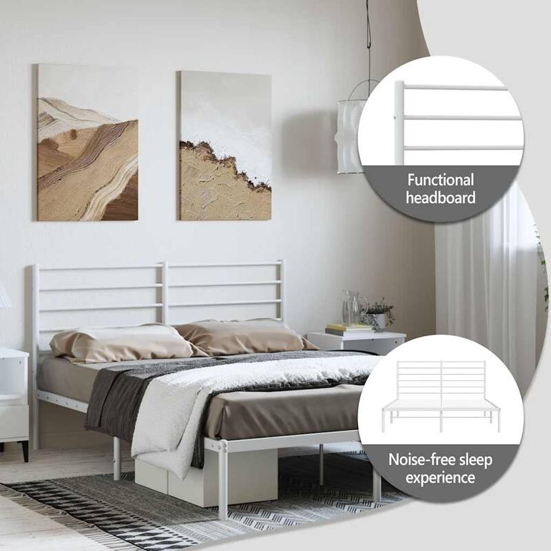 vidaXL Metal Bed Frame with Headboard, No Mattress