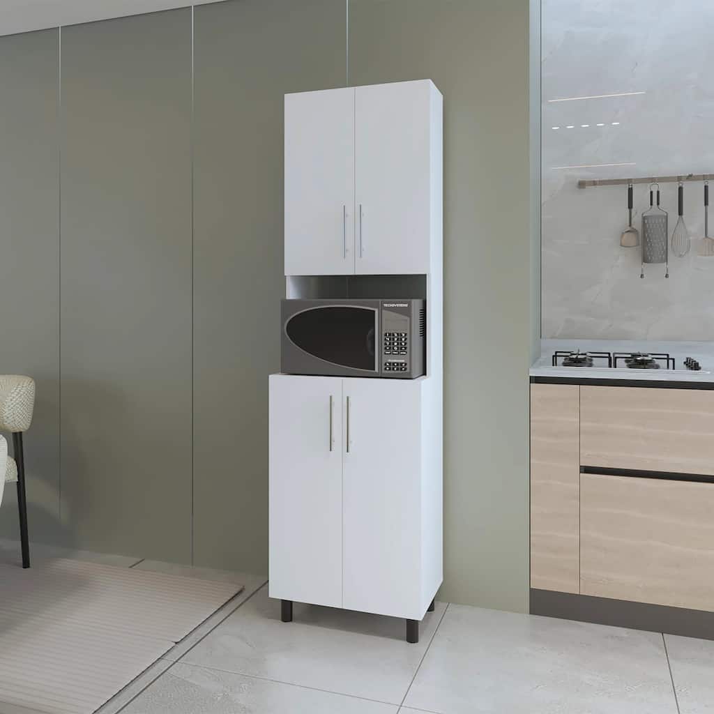 White Double Cabinet Kitchen Pantry with Open Storage
