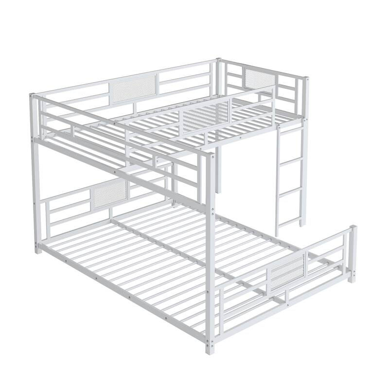 L-Shaped Twin Over Full Metal Bunk Bed with Guardrails, Sturdy Frame, Space-Saving Design, Ideal for Dorms and Small Rooms
