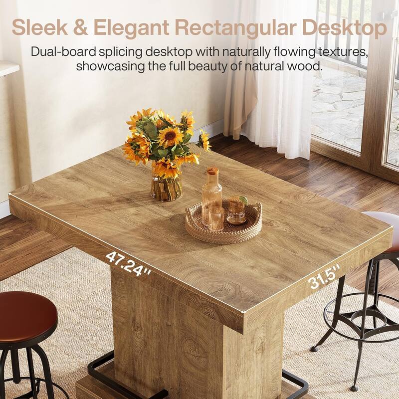 47-Inch Industrial Bar Table with Metal Footrest, Rectangular Counter Height Bar Table for Small Bar