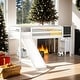preview thumbnail 1 of 46, Twin size Loft Bed Wood Bed with Slide, Stair and Chalkboard, White White