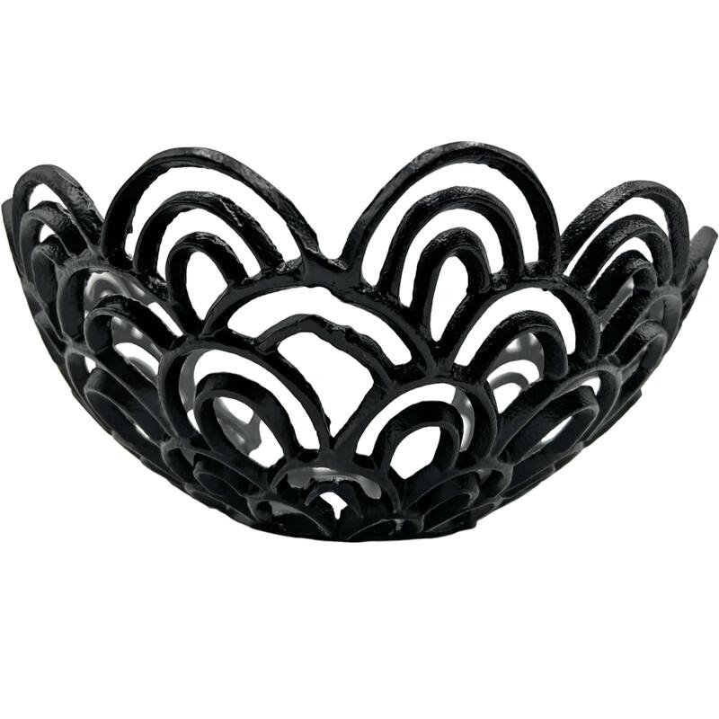 Decorative Handmade Aluminum Peacock Feather Flower Bowl in Black