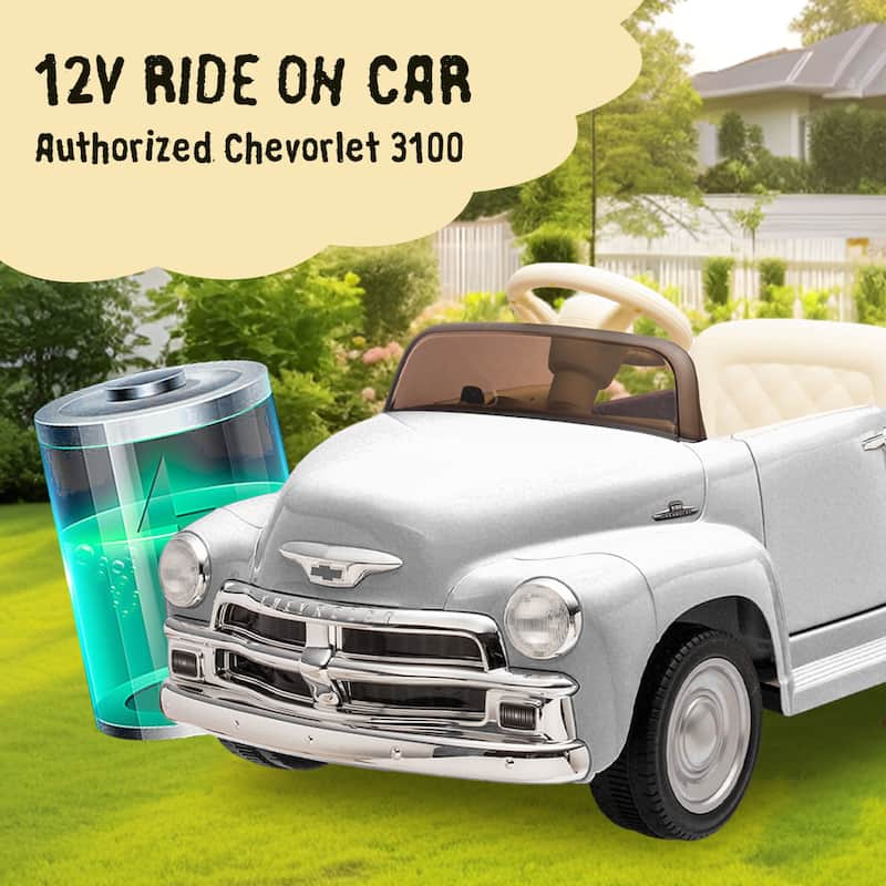 12V Licensed Chevrolet 3100 Pickup Kids Electric Ride-On Car with Remote Control, Ages 3+ - White