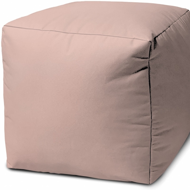 HomeRoots 17" Pale Pink Canvas Cube Outdoor Pouf Cover - 17' X '17' X '1