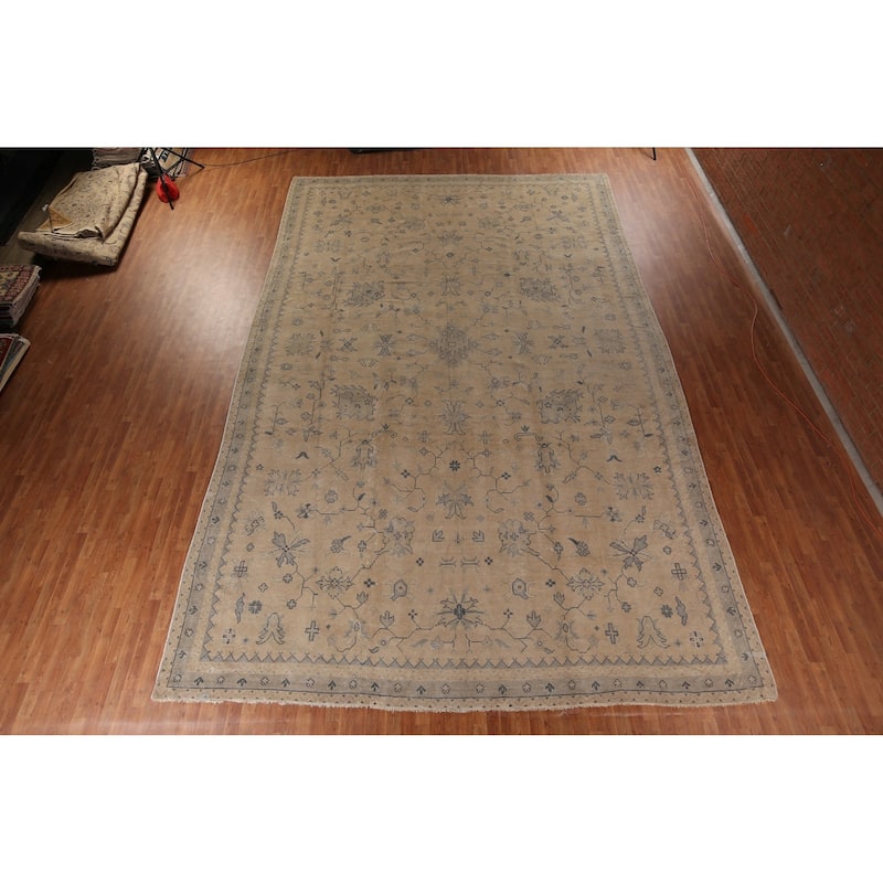 Pre-1900 Antique Vegetable Dye Oushak Turkish Large Wool Carpet - 12'5" x 19'1"