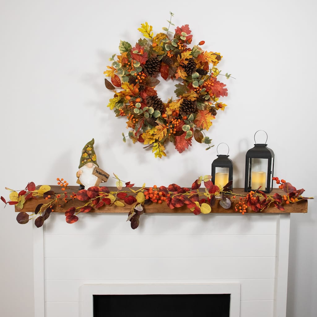5' x 8" Berries Maple Leaves Artificial Fall Harvest Garl, Unlit