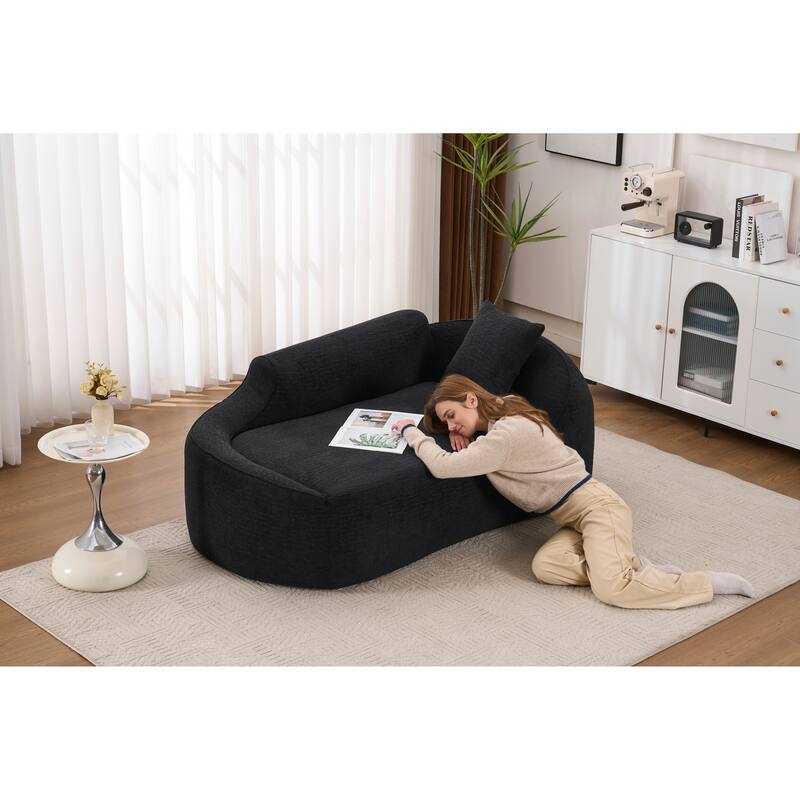 LY-048 Compression Curved Chaise Longue Chair Indoor, Modern Chenille Loveseat Couch