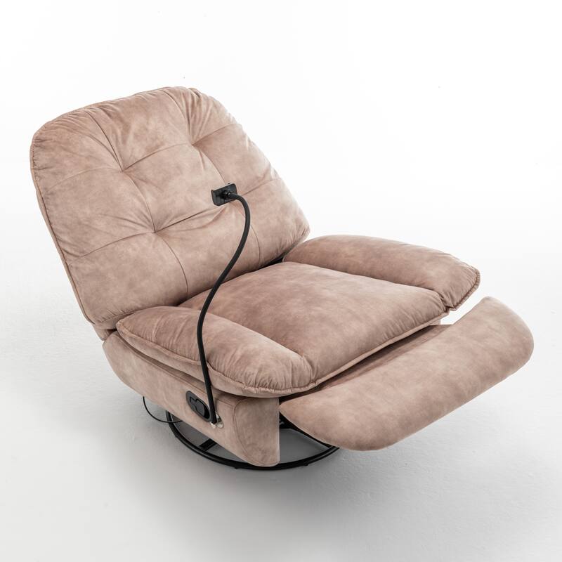 Velvet Oversized Recliner Chair with Swivel, Rocker & Phone Holder