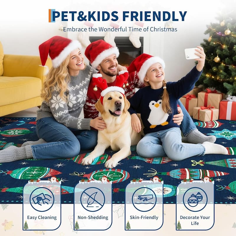 Christmas Winter Snowflake Washable Area Rug for Living Room, Bedroom, Blue