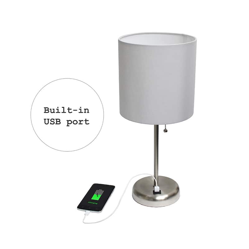 White Stick Lamp with USB charging port and Fabric Shade