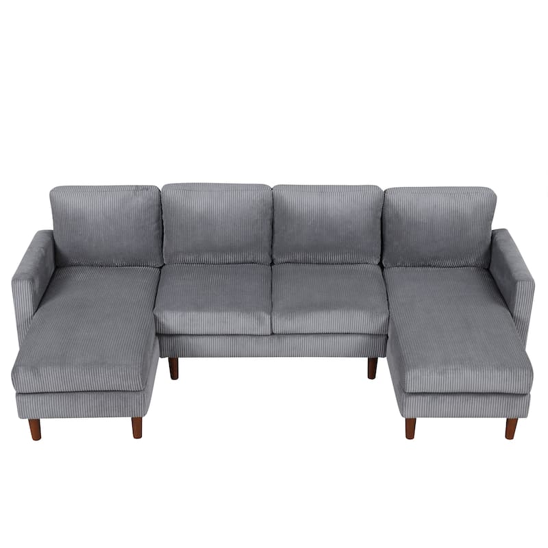 U-Shaped 4-Seater Sofa with Sponge-Filled Cushions and Solid Wood Legs