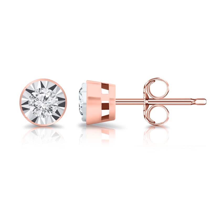 Auriya 14k Gold 3/8ctw Round Diamond Stud Earrings Bezel-set (G-H, I1-I2) - Rose
