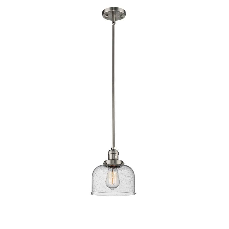 Innovations Lighting Franklin Restoration Bell - 1 Light 8" Stem Hung Mini Pendant - Seedy/Brushed Satin Nickel