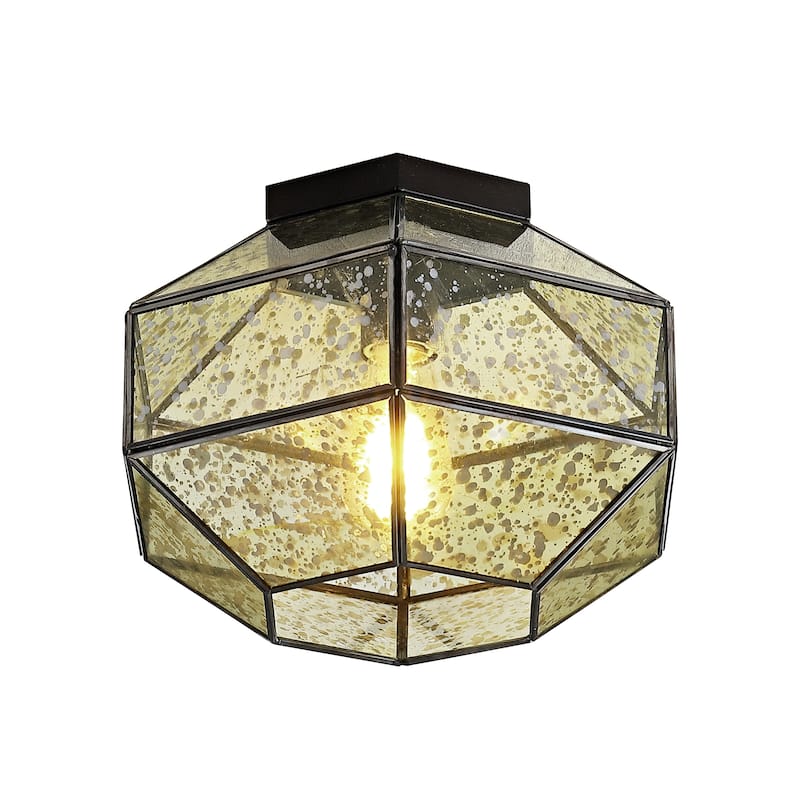 Bee 12.5" 1-Light Vintage Farmhouse Iron/Glass LED Flush Mount, Oil Rubbed Bronze by JONATHAN Y - 1 Light