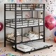 preview thumbnail 2 of 23, Modern Design Twin Size Metal Triple Bunk Bed With Trundle,Featuring Full-Length Guardrail,Space-Saving,Antique Black