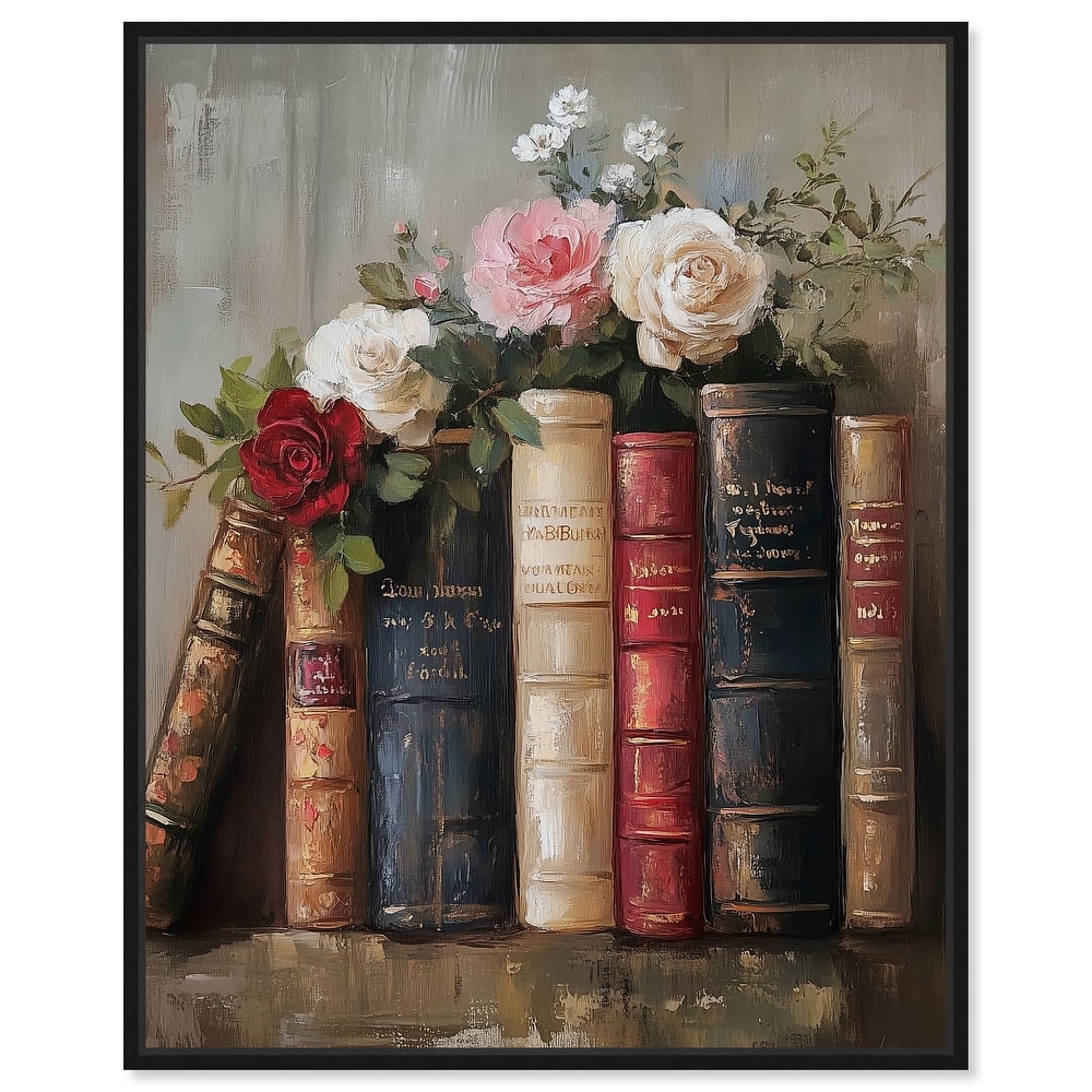 Bookshelf Bouquet I Canvas by Art Remedy