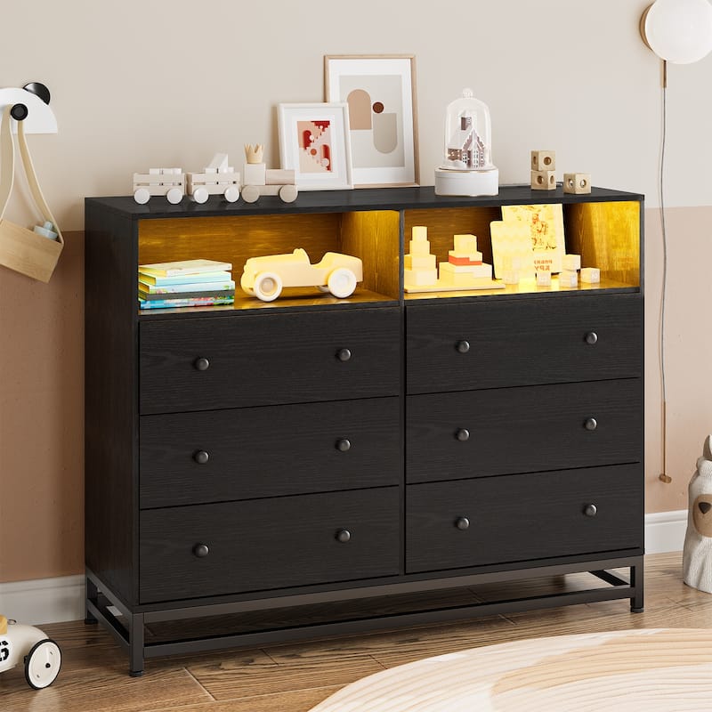 6 Drawer Dresser with LED Lights Modern Large Capacity Storage Cabinet
