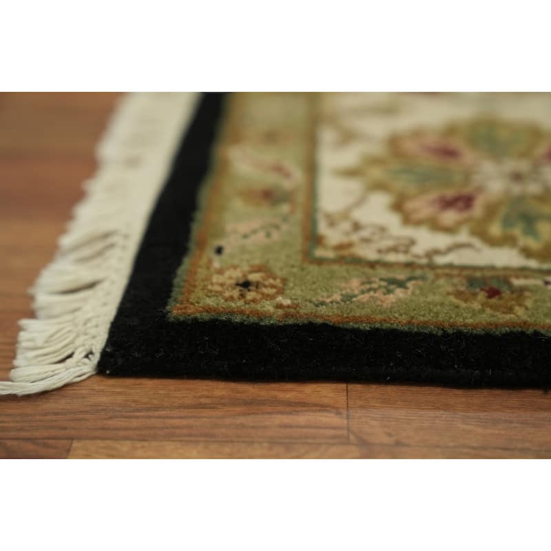 Hand Knotted Oriental 100% Wool Carpet Traditional All-Over Black Agra Area Rug - 9' 2'' X 6' 2''