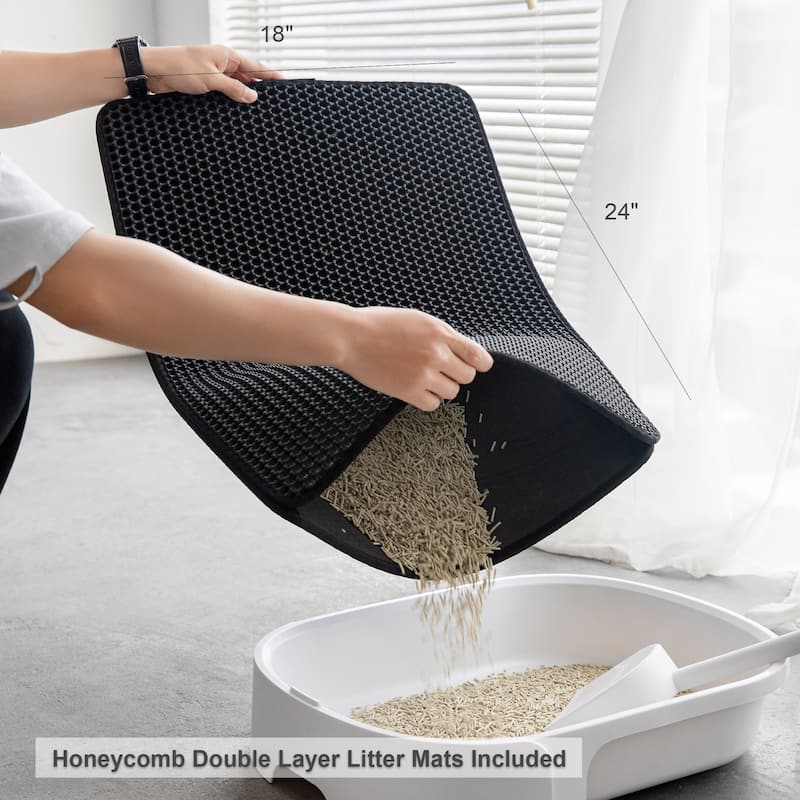 Cat Litter Box with Scoop and Scratcher, Litter Mat Included