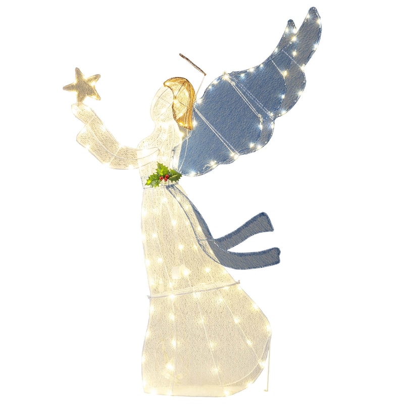 Costway 5 Ft Lighted Christmas Angel with Star Halo Spreading Wings - as pic shows - See Details - as pic shows - See Details - overstock.com/bedbathandbeyond.com