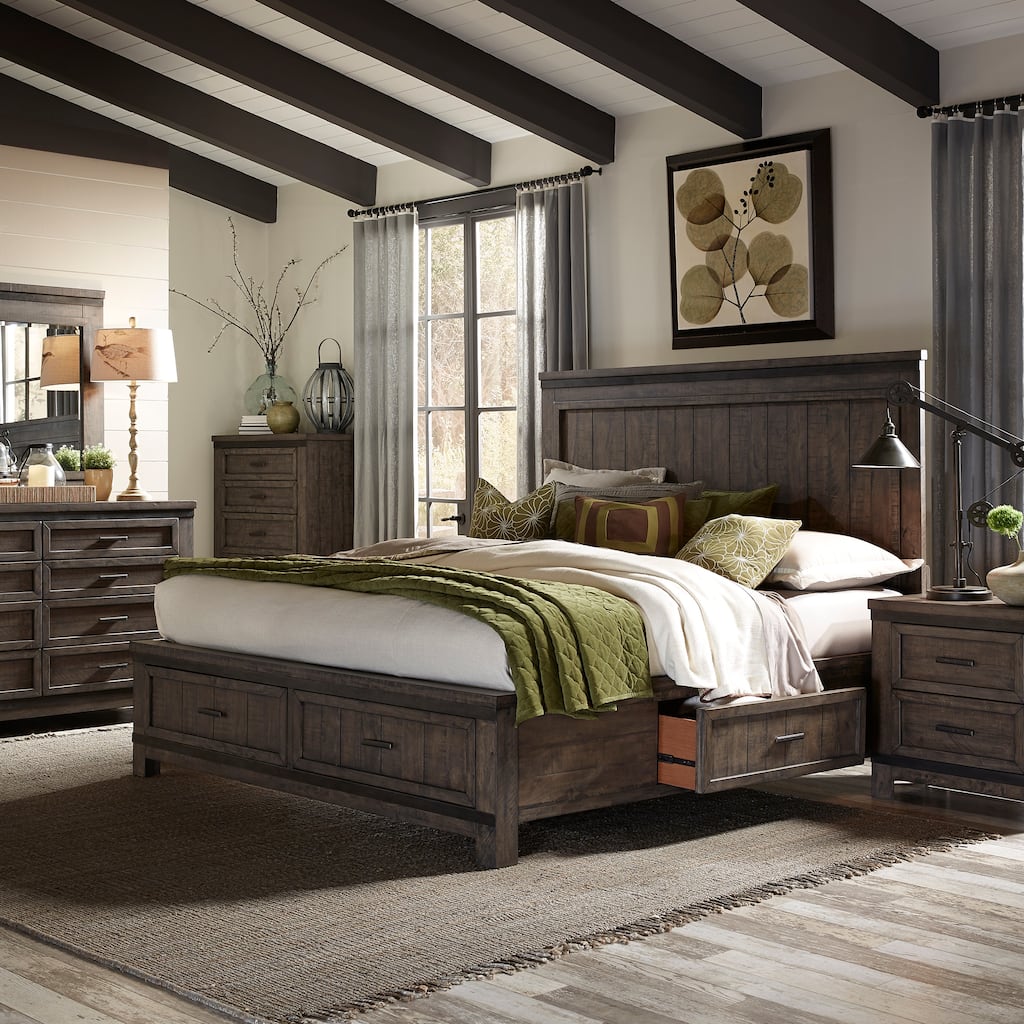 Liberty Furniture Thornwood Hills Two-Sided Storage Bed, Dresser & Mirror, Chest, Night Stand - King or Queen