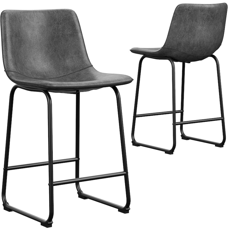 Bar Stools Faux Leather Counter Stools with Back Armless Dining Chairs (Set of 2)