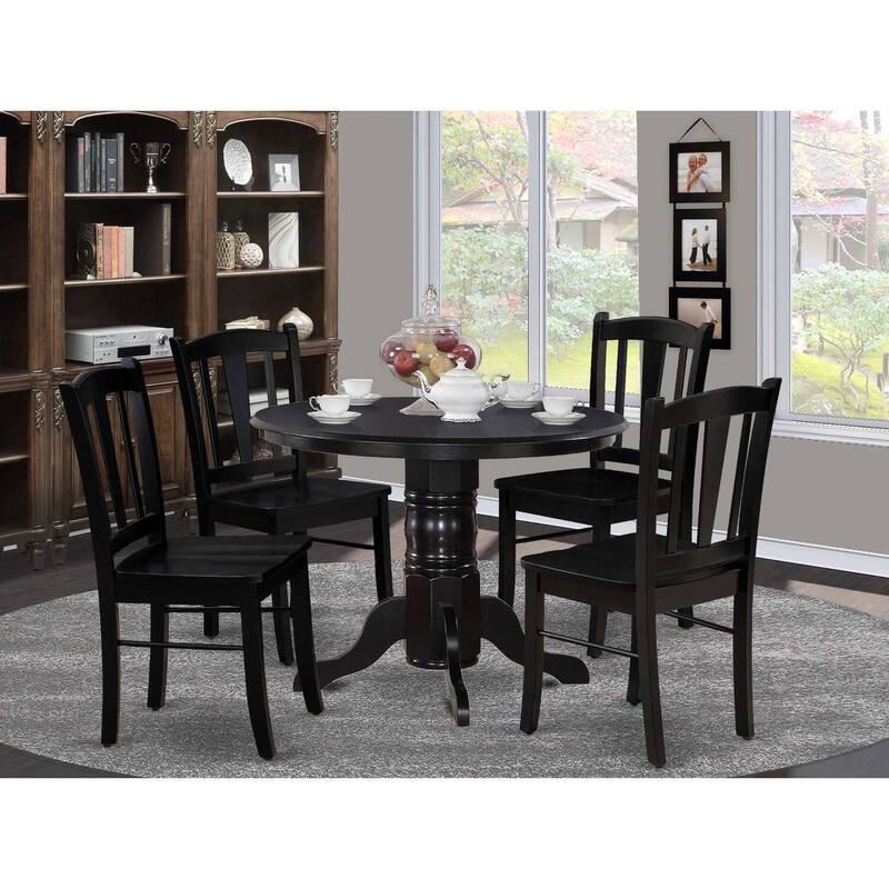 HomeStock 5-Piece Black Finish Solid Wood Top Dining table with 4 Chairs