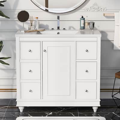 36" Bathroom Vanity with Ceramic Sink, 2 Drawers, and 2 Doors