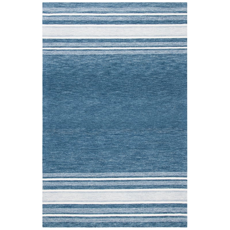 SAFAVIEH Handmade Metro Kikuko Stripe Wool Rug - 6' Square - Blue/Ivory