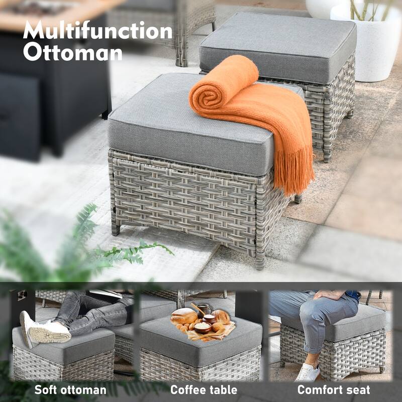 OVIOS 10-piece Patio Wicker Swivel Rocking Chair Set With Fire Pit