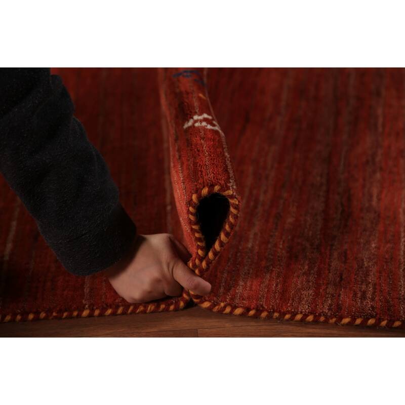 Orange Tribal Gabbeh Oriental Area Rug Handmade Wool Carpet - 6'9" x 9'9"